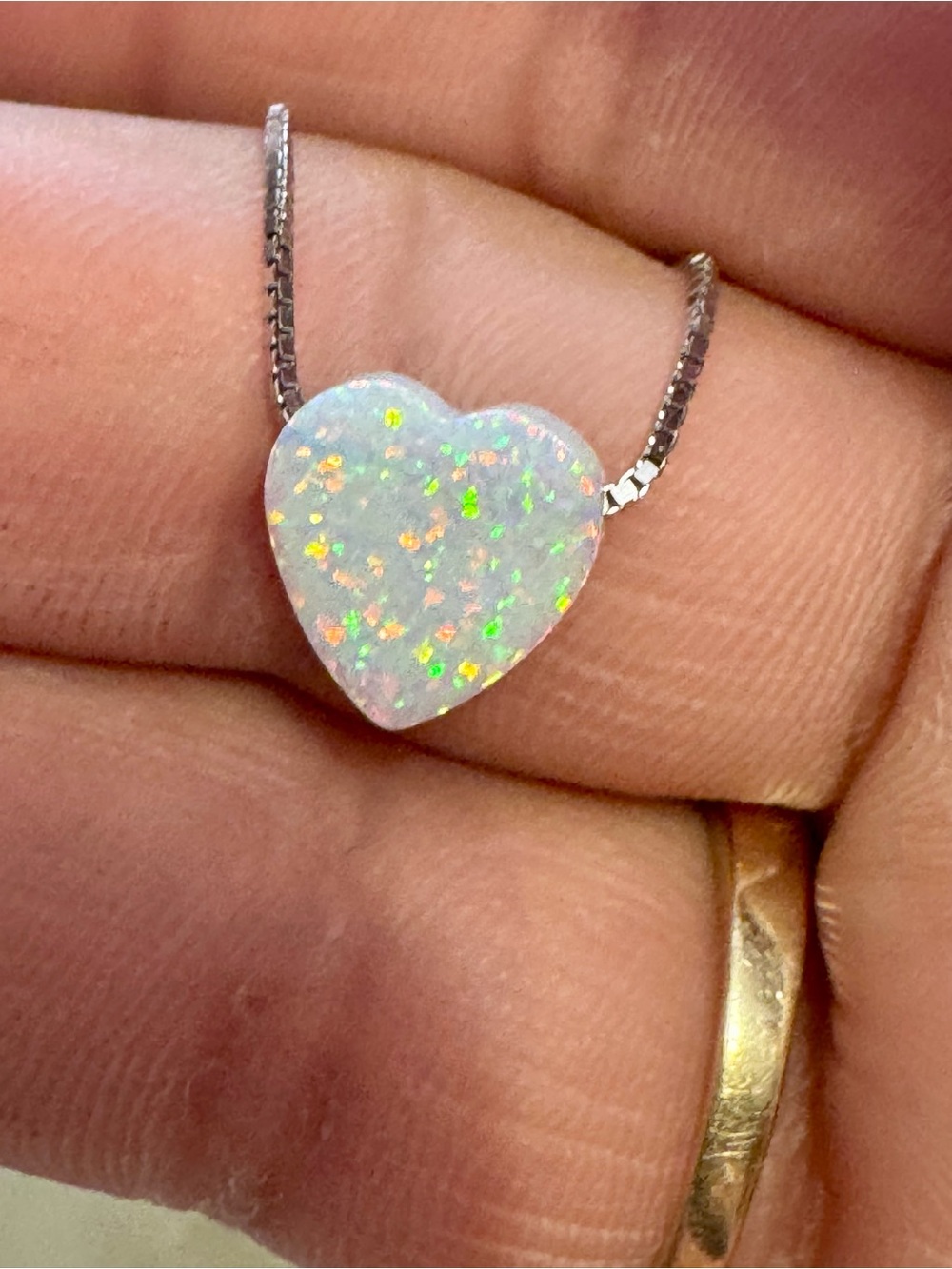 Heart Opal Pendant Necklace - White Opal Heart Necklace silver 925